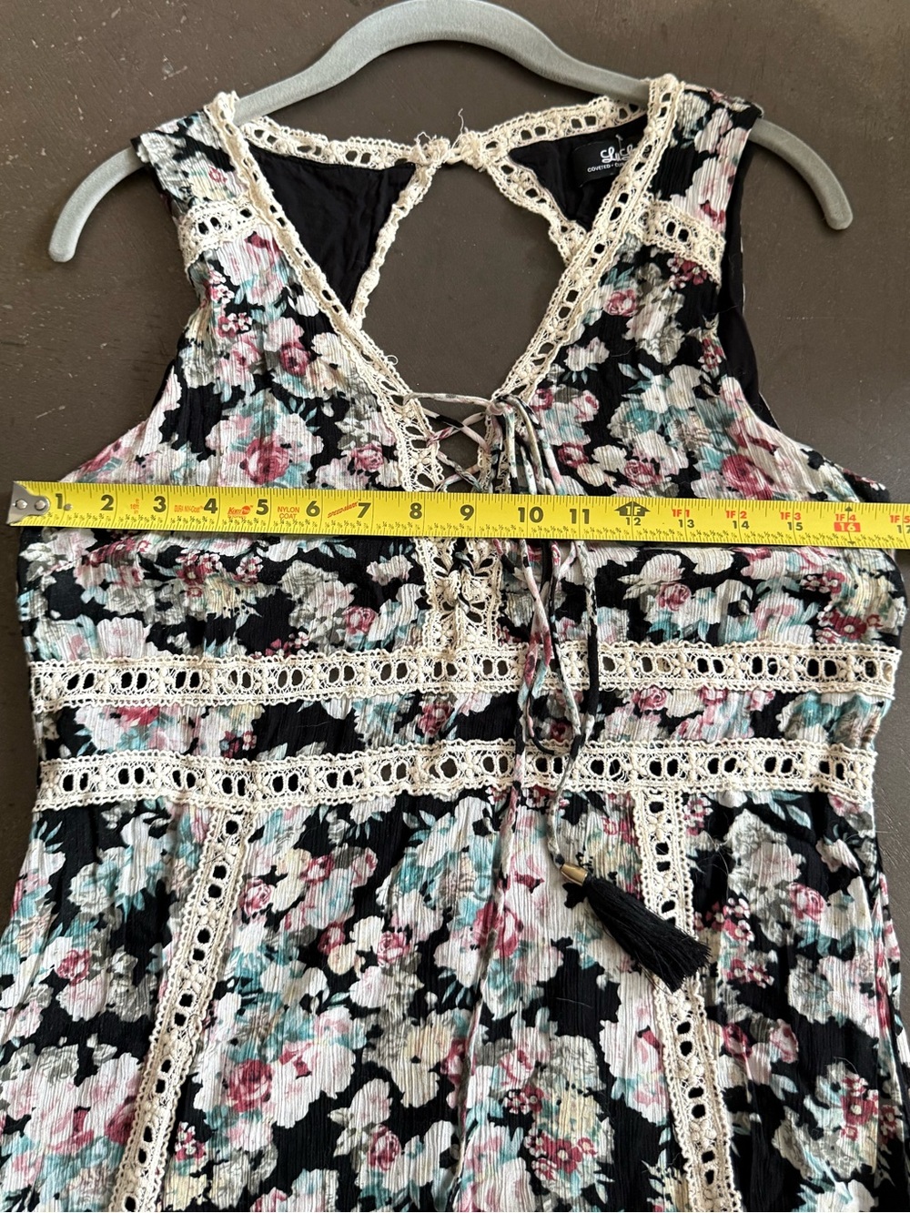 Lulu's Black Floral Print Maxi Dress Size XL Crochet Lace-Trim Boho Party Event - Picture 14 of 17
